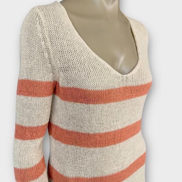 Willow & Clay Linen Blend Fringed Knit Lightweight Sweater Size S Striped Cream - Picture 6 of 14